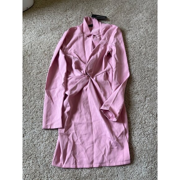 NWT PrettyLittleThing Rose Knot Detail Wrap Dress Pink Night Out Sexy Y2K - Picture 2 of 4